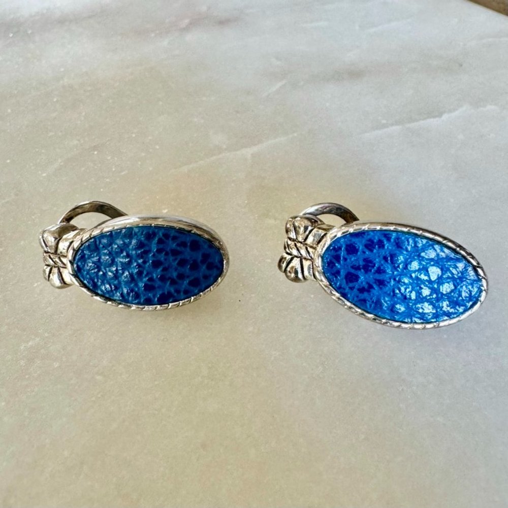 Premier Designs Blue and Silver Clip on Earrings